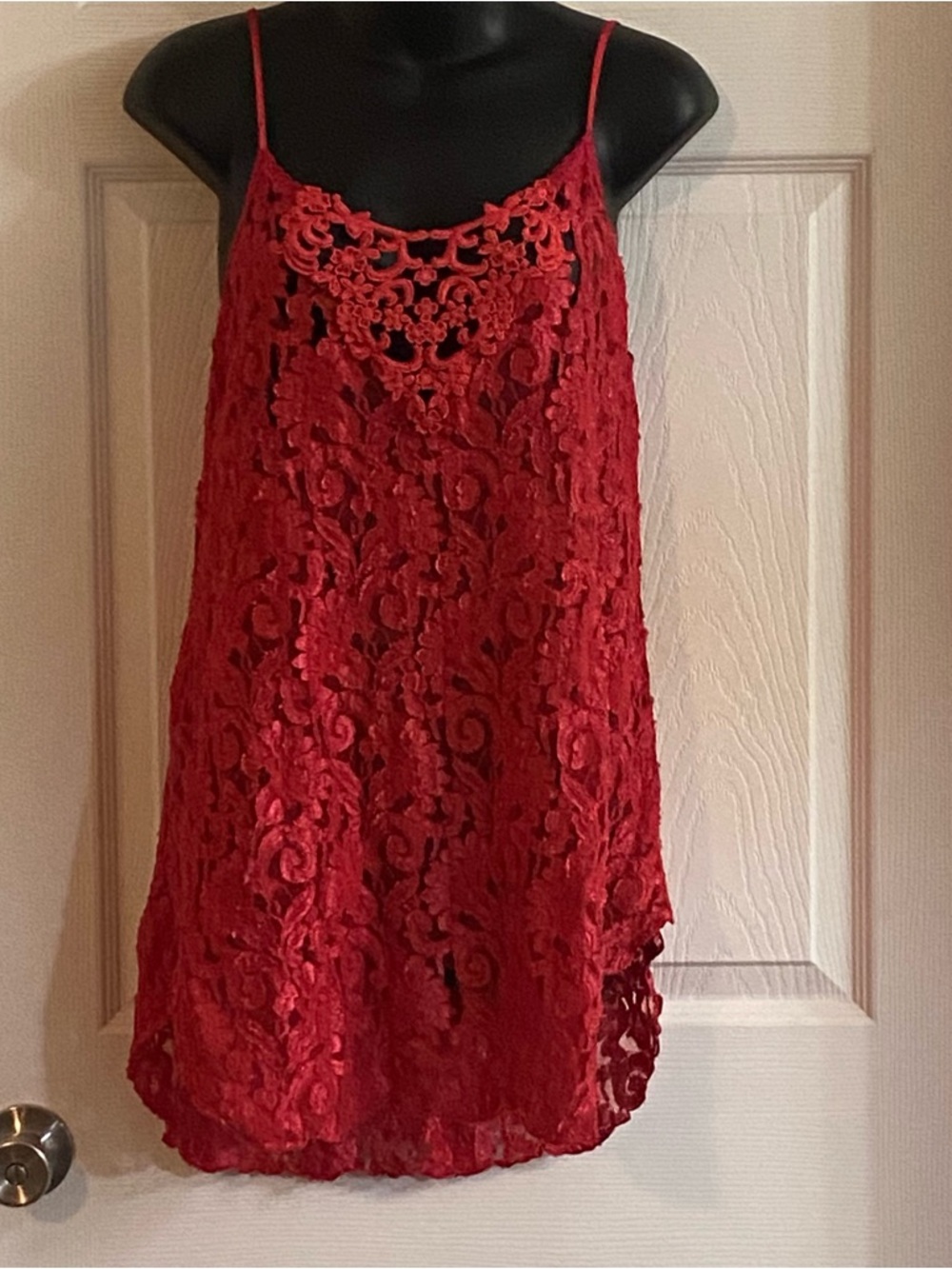 Red Lace Mini slip dress Large with Floral Crochet Design cami FairyGrunge boho